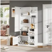 OKWISH Mehrzweckschrank 85x40x180cm Hochschrank mit Spiegel & Schuhschrank (Packung, 1-St., Vitrine mit 5 Ablagen in Weiß) Garderobenständer mit zwei Türen