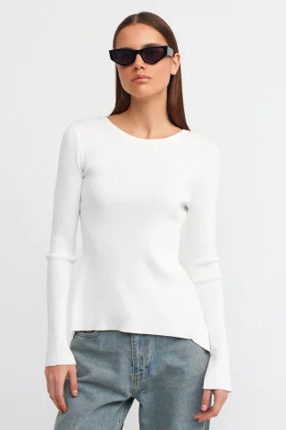 Slim Fit Geripptes Boot-Neck Sweatshirt