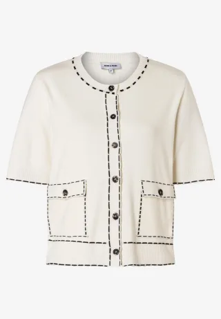 MORE & MORE - Cardigan mit Kontrastnaht weiß - Gr. - 38