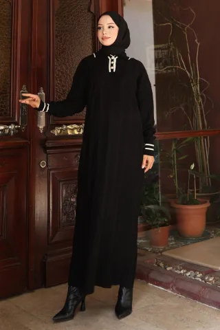 Knopf Detailed Strick Kleid Schwarz
