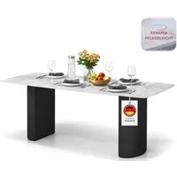 HOOZ Wohnzimmertisch Esstisch Set 180x90cm Schwarz - Küchentisch modern, Keramik 8 Personen (Einzelprodukt, 1× Esstisch), Keramik-Tischplatte, Travertin-Optik (marmoriert), pflegeleicht