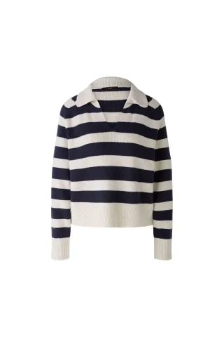 Oui - Pullover Wolle - Modalmischung white blue - Gr. - 34