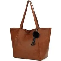 TAN.TOMI Schultertasche Magnetverschluss Umhängetasche Shopper Bag mit Reißverschluss, Mit Innentaschen, dekorative Anhänger für Arbeit Einkauf Reisen
