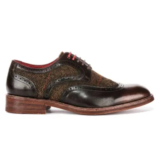 Justin Reess Herren braune Leder-Tweed-Brogue-Schuhe – Arlo