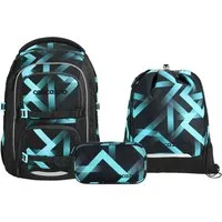 coocazoo Schulranzen Schulrucksack-Set PORTER, Laser Lights 3-teilig (3-teilig), ergonomisch, Körpergröße: 135 - 180 cm, Easy-Grow-System