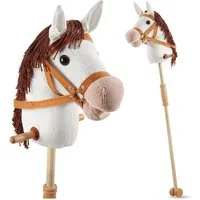 tectake Steckenpferd Hobby Horse mit Rollen - Detailreiches Design für Kinder, (Set, 1er Set), Stabiler Holzstab mit Doppelrolle für leichtes Gleiten