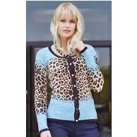 Passioni Cardigan Stepp-Cardigan mit Leopardenmuster und schlichtem Blau