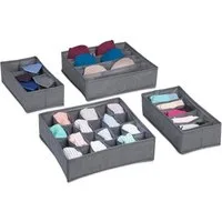 relaxdays Schubladeneinsatz 4 tlg. Unterwäsche Organizer Set, Dunkelgrau