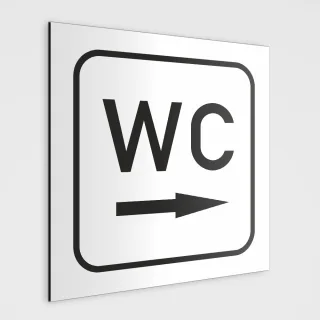 WC Hinweisschild,WC Schild mit Richtungspfeil rechts, weiß 20 x 20 cm