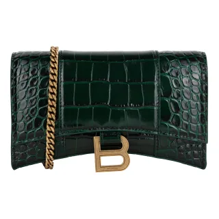 Balenciaga – Hourglass – Geprägte Kroko-Geldbörse mit Kette