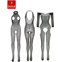Elegant Love Bodystocking-Ouvert Sexy Body-Dessous mit offenem Schritt – Lingerie-Catsuit für Damen (Packung 3 St. 3er-Pack) Femininer Strumpfbody im feinen Netzdesign, S–XL