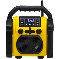 ADLER EUROPE AD 1911 robustes Baustellenradio (Bluetooth, AUX, FM, Kopfhöreranschluss, 10 W, Batterie Outdoor Radio, Werkstattradio, wasserdicht, gelb, schwarz)