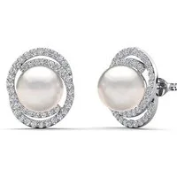 ROUGEMONT Perlenohrringe Extravagante Damen Perlen Ohrstecker mit Zirkonia Besatz 8mm, Hypoallergen für empfindliche Haut