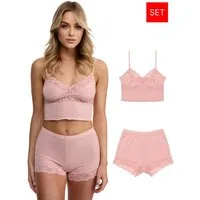 Tazzio Shorty Nachtwäsche-Set F921 (Set, 2 tlg., 1 Stück - Unterhemd & Panty) Ripp-Optik mit Spitze
