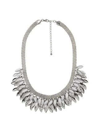 Steuer Modeschmuck Collierkette Metallcollier mit Blattzierde rhodiumf.