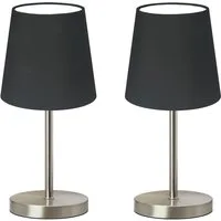 TRANGO LED Tischleuchte, 2er Pack 2017-07BL Nachttischlampe BLACKY Tischleuchte mit Stoffschirm in schwarz inkl. je 1x E14 LED Leuchtmittel 3000K warmweiß, Tischlampe, Nachttischleuchte für Schlafzimmer