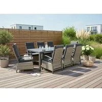 KONIFERA Garten-Essgruppe Menton, (Set, 17-tlg., 8x Sessel, 8x Auflagen, 1x Tisch), bestehend aus 8 Stühlen, 8 Sitzauflagen und 1 Tisch