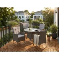 KONIFERA Garten-Essgruppe Mailand, (Set, 13-tlg., 4 Sessel, Tisch Ø 100 cm, inkl. Auflagen), Polyrattan, Stahl, Braun, Tischplatte aus Sicherheitsglas
