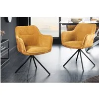 riess-ambiente Polsterstuhl VERONA senfgelb – Samt & Strukturstoff, mit Armlehne, Metall (Einzelartikel, 1 St), 180° drehbar mit Auto-Return-Funktion – ideal für Esszimmer oder Büro
