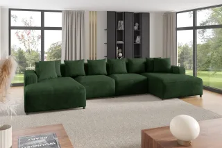 Wohnlandschaft Sofa U-Form Designersofa MEGAN in Stoff Poso Dunkelgrün