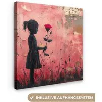 OneMillionCanvasses® Leinwandbild Graffiti - Mädchen - Rosa - Straßenkunst - Rose, Fotodruck (1 St), Wandbild, Deko Schlafzimmer Wohnzimmer Flur 20x20 cm