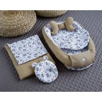 Loolay Bettnestchen Taupe WAFFELPIQUE/ BLUMEN Braun Babynest Babyausstattung, (Reisebett Nestchen SOLO/ o. in PREMIUM Geschenk SETS für Neugeborene, 5-tlg., 4 Jahreszeiten ATMUNGSAKTIVER WAFFELSTOFF Bestseller GESCHENK), LOOLAY® - 100% Europäische St