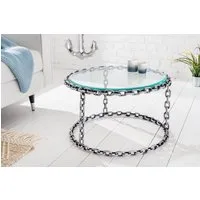 riess-ambiente Couchtisch CHAINS 65cm transparent / silber - Metall, Glasplatte, Kettengestell (Einzelartikel, 1-St), runder handgefertigter Beistelltisch- ideal f. extravagante Wohnzimmer