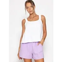 SASSYCLASSY T-Shirt Musselin Top mit gerafften Trägern für Damen Luftiges Baumwolltop mit ausgestelltem Saum Weiß Schwarz Pink Flieder