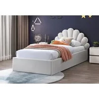 Kids Collective Kinderbett Polsterbett 90x200 cm Kinder Bett Jugendbett mit Samtbezug, Mit Samtbezug Lattenrost & Metallrahmen Beige