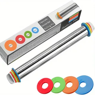 Rolling Pin Kitchen Tool Stainless Steel Adjustable For Baking Pasta Pizza Pie 4 Different Adjustable Thickness
