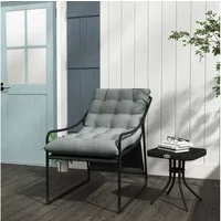 Outsunny Gartensessel Gartenstuhl mit dickem Sitzkissen, Loungesessel mit Armlehne (Gartenstuhl, 1-St., Garten Loungesessel), bis 150 kg belastbar, für Garten, Balkon, Grau