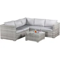 BIXENTE Gartenlounge-Set Polyrattan Garten-Lounge 5-Sitzer, mit Tisch, Auflagen und Eisfach