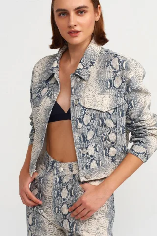 Damen Kurzjeansjacke mit Schlangenmuster