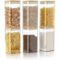 Arendo Aufbewahrungsbecher Glasbehälter-Set 6x 1,65 L Borosilikatglas mit Bambusdeckel, luftdicht, Borosilikatglas, Bambus, Silikon, (Vorratsbehälter-Set, 6-tlg., 6er Set), Hitzebeständig, umweltfreundlich, langlebig, mikrowellengeeignet