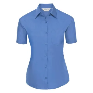 Russell Collection Poplin Bluse, Kurzarm, pflegeleicht (Blau)