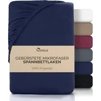 NatureMark Spannbettlaken Gebürstete Mikrofaser, Polyester, Gummizug: rundum, viele Größen und Farben Markenware (90x200 cm, Navy blau)