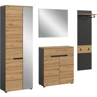 Home affaire Garderoben-Set REHAT, TOPSELLER!, 4-teilig, Breite 220 cm, individuell erweiterbar, (Set, 4-St., bestehend aus: Garderobenschrank, Kommode, Spiegel & Garderobenpaneel), Garderobenkombination, Kombination, Set, Flurgarderobe, Diele