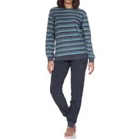 Normann Pyjama Damen Frottee Schlafanzug mit Bündchen in elegantem Streifendesign