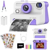 FOSMET Kinderkamera Sofortbildkamera,1080P 2,4" Display Digitalkamera Kinder Kinderkamera (30 MP, 8x opt. Zoom, inkl. Lustige Kinderspielzeug Geschenke für Jungen & Mädchen von 3-12 Jahren, 30MP Sofortbildkamera Kinder mit 32GB Karte & 3 Rollen Druck