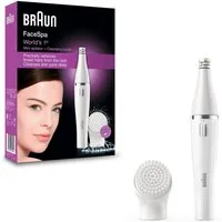 Braun Elektrische Gesichtsreinigungsbürste SE810, FaceSpa Gesichtsepilierer & Reinigungssystem, + 1 Extra, Weiß/Silber
