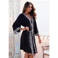 LASCANA Kimono, Kurzform, Viskose, Kimono-Kragen, Gürtel, mit gemusterter Kontrastblende