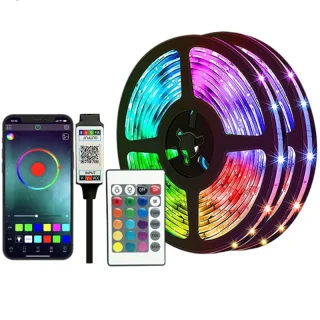 Elfeland RGB LED Strip Kit 5050 Bluetooth Remote Control 5V 30 LEDs/m Adhesive Flexible Cuttable Strip Lights IP20 for H