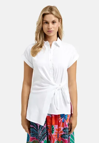 Milano Italy - Blouse w collar and placket, sleeveless + knot detail white - Gr. - 36