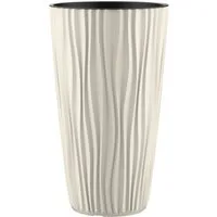 Engelland Blumentopf Pflanztopf mit herausnehmbarem Einsatz & Bewässerungssystem (1 St., robuster PP-Kunststoff), Wasserspeicher, Rillenoptik, hoch, rund, modern, UV-resistent