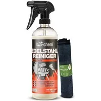 bio-chem Edelstahlreiniger 750ml + Tuch – Schutz & Glanz für Küche & Grill Edelstahlreiniger (Sparpaket, [- Edelstahlreiniger 0.75 l Handsprayflasche + Mikrofasertuch Streifenfreier Glanz & Schutzfilm)