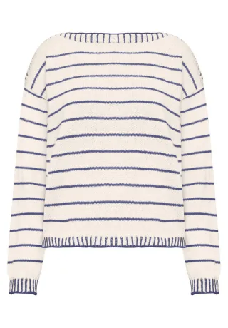CARTOON - Gestreifter Pullover mit U-Boot-Ausschnitt blau - Gr. - 40