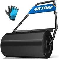 KESSER Rasenwalze Metall befüllbar mit Wasser oder Sand, Rasenroller inklusive Handschuhe,Gartenwalze mit 48 Liter Füllvolumen / 60 cm breit Handwalze