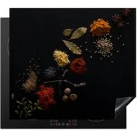 MuchoWow Herd-Abdeckplatte Kräuter - Schwarz - Gewürze - Küche - Kochen, Vinyl, (1 tlg), Ceranfeldabdeckung Küche, Herdabdeckplatte Einteilig, 60x52 cm