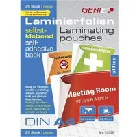 GENIE Prospekthülle Laminierfolie DIN A4 25er Pack - 12538, 25 Stück A4 Laminierfolien, 80 Mikron, selbstklebend, Heiß Folien, Laminiertaschen, 25er Pack