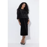 Ulla Popken Cocktailkleid Cocktail-Midikleid Pailletten Rundhals 3/4-Arm